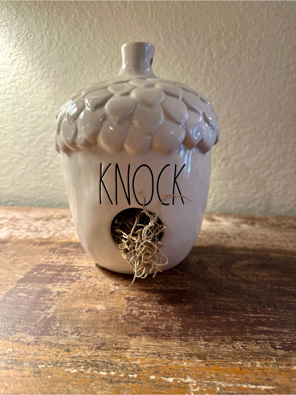 Rae Dunn KNOCK Ceramic Acorn Birdhouse – White Farmhouse Fall Decor